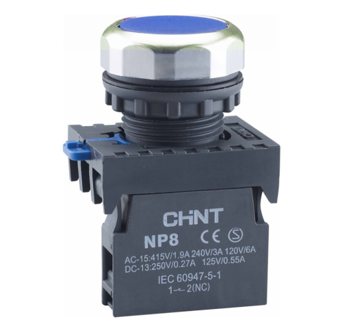 Кнопка управления NP8-**BN, без подсветки, плоская, с самовозвратом, IP65